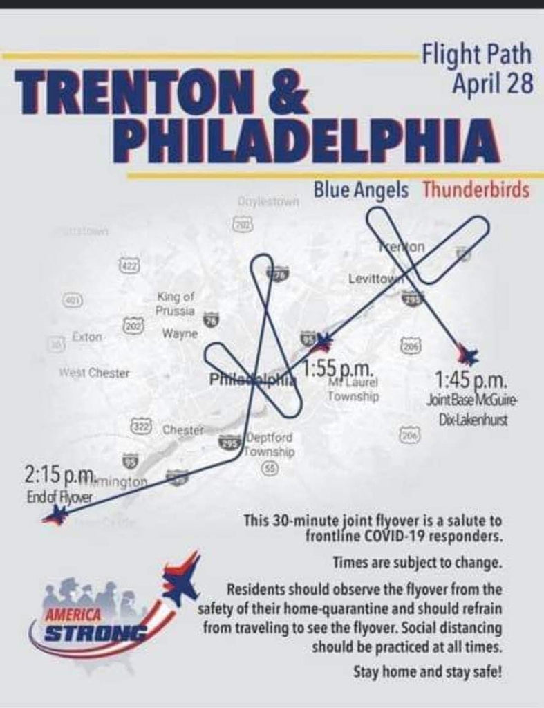 Blue Angels and Thunderbirds over NY NJ PA Tuesday here is the route