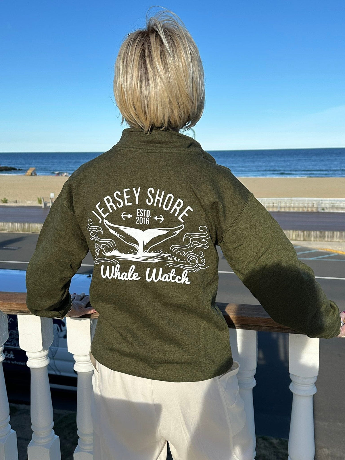 1/4 zipper Sweatshirt Heather Green Bill McKim Photography -Jersey Shore whale watch tours 