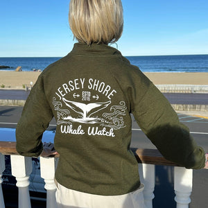 1/4 zipper Sweatshirt Heather Green Bill McKim Photography -Jersey Shore whale watch tours 