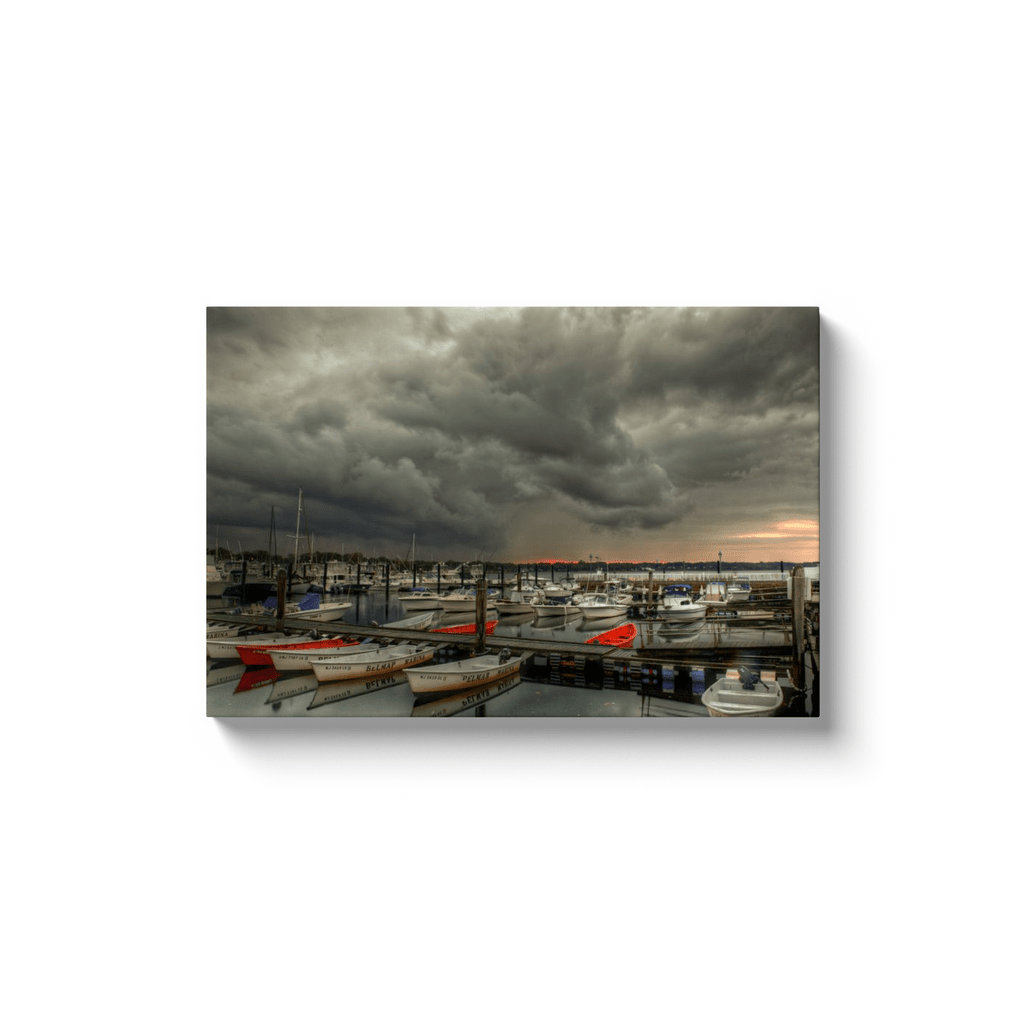 Belmar Marina Storm with Walnut Frame Bill McKim Photography -Jersey Shore whale watch tours Image Wrap 1.25 inch 16x24 inch