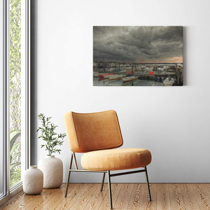 Belmar Marina Storm with Walnut Frame Bill McKim Photography -Jersey Shore whale watch tours Image Wrap 1.25 inch 24x36 inch