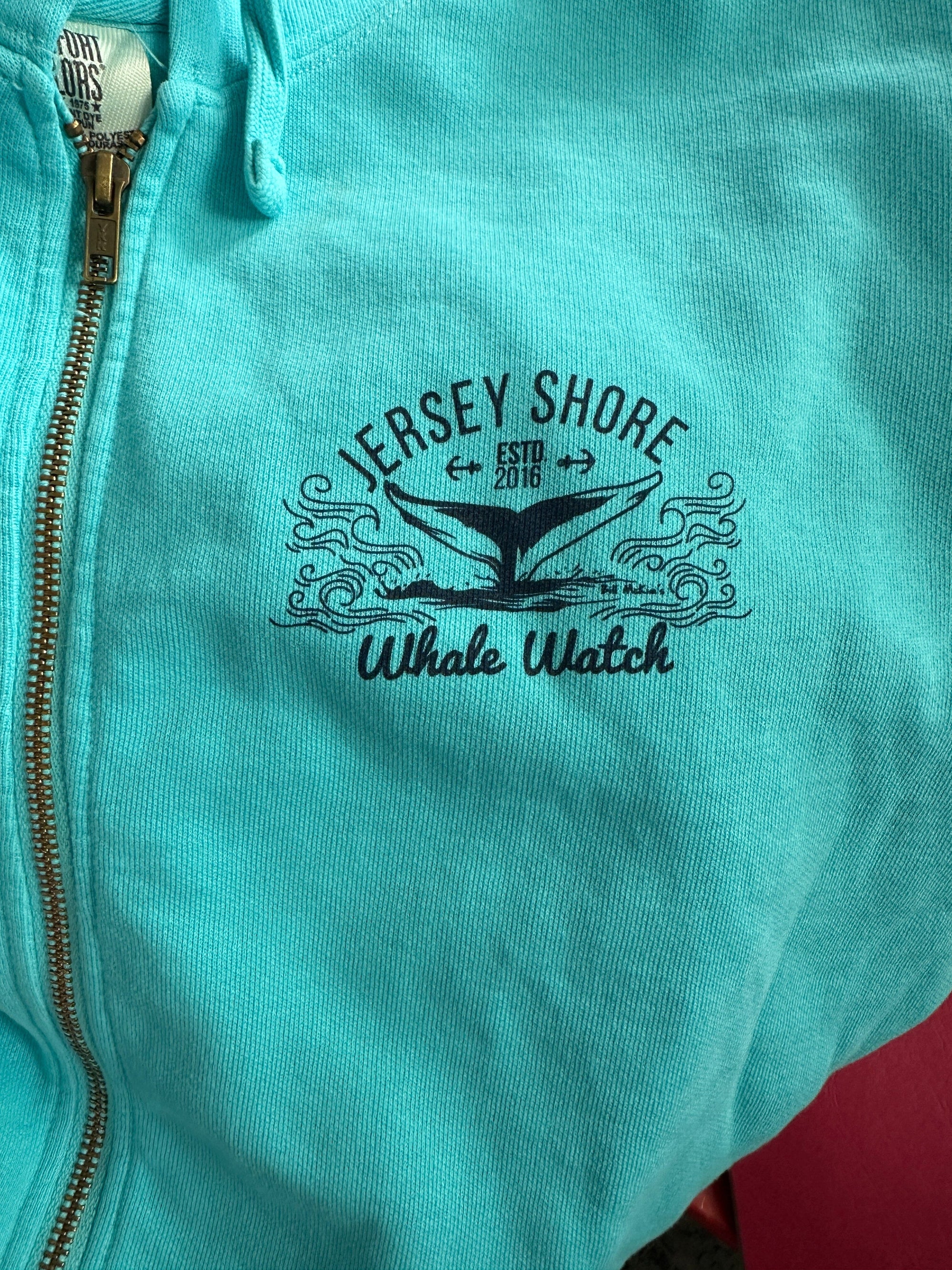 Est. 2016 Design Jersey Shore Whale Watch Sweatshirt printed both sides Bill McKim Photography Ladies 2XL Seafoam 