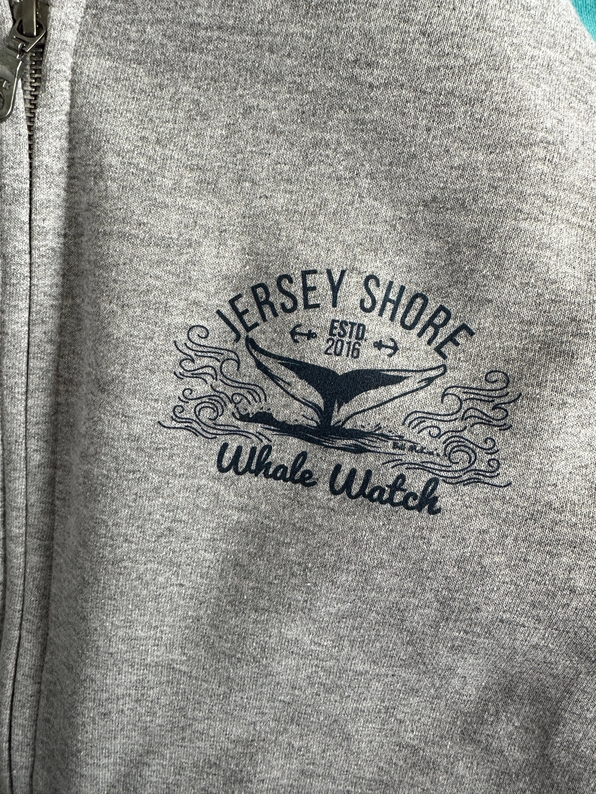 Est. 2016 Design Jersey Shore Whale Watch Sweatshirt printed both sides Bill McKim Photography MEDIUM Heather Grey 