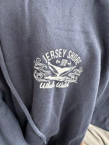 Est. 2016 Design Jersey Shore Whale Watch Sweatshirt printed both sides Bill McKim Photography XL Navy Blue Pullover Hoodie 