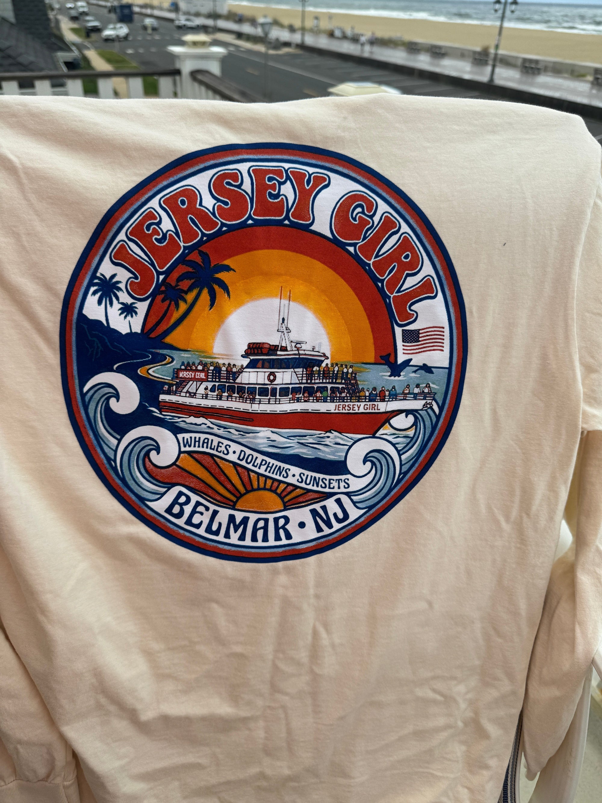 Jersey Girl Endless Summer T-Shirt Bill McKim Photography -Jersey Shore whale watch tours Cream. Long Sleeve Small 