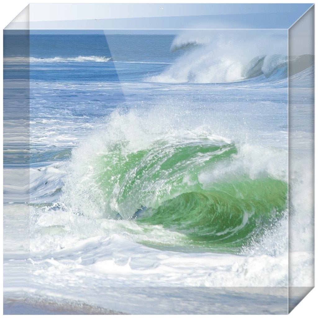 Acrylic Blocks Green wave Bill McKim Photography 1 inch 6x6 inch 