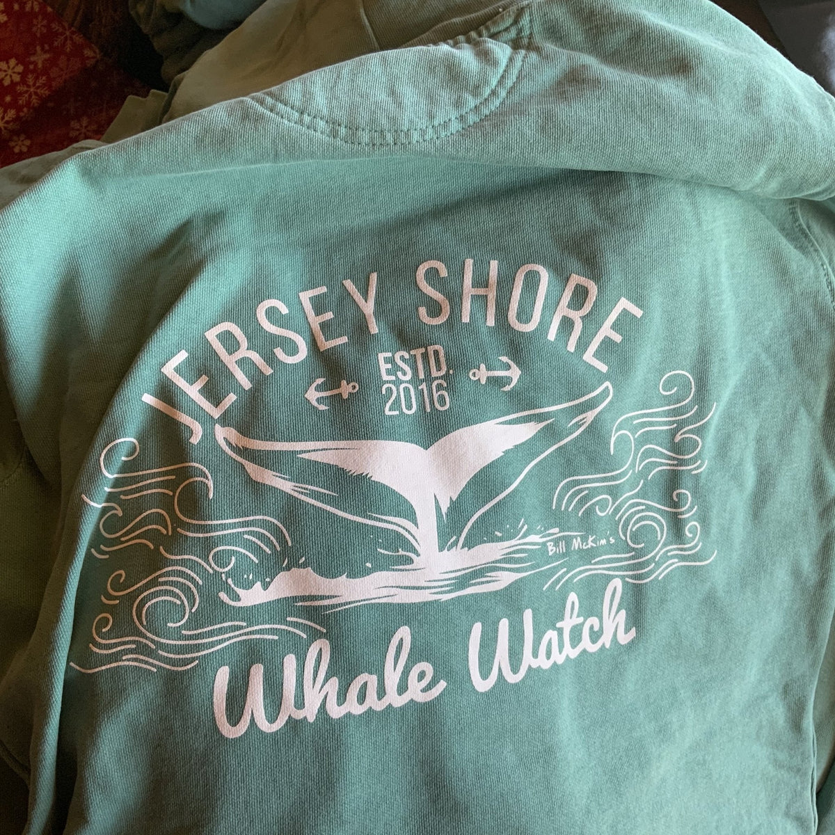 Est. 2016 Design Jersey Shore Whale Watch Heavyweight Sweatshirt printed both sides Bill McKim Photography Small Seafoam 