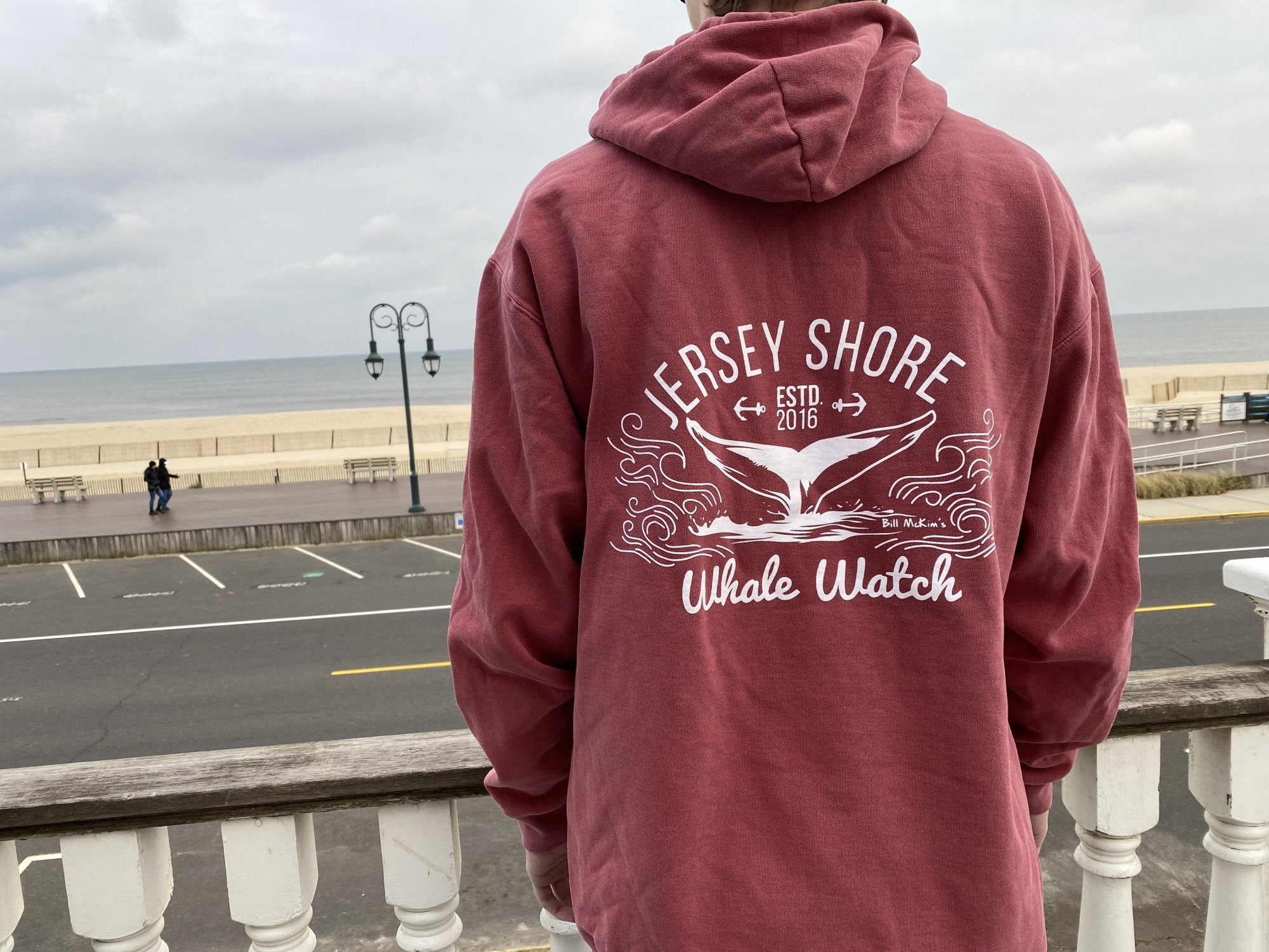 Est. 2016 Design Jersey Shore Whale Watch Heavyweight Sweatshirt printed both sides Bill McKim Photography XXXL Crimson Red 
