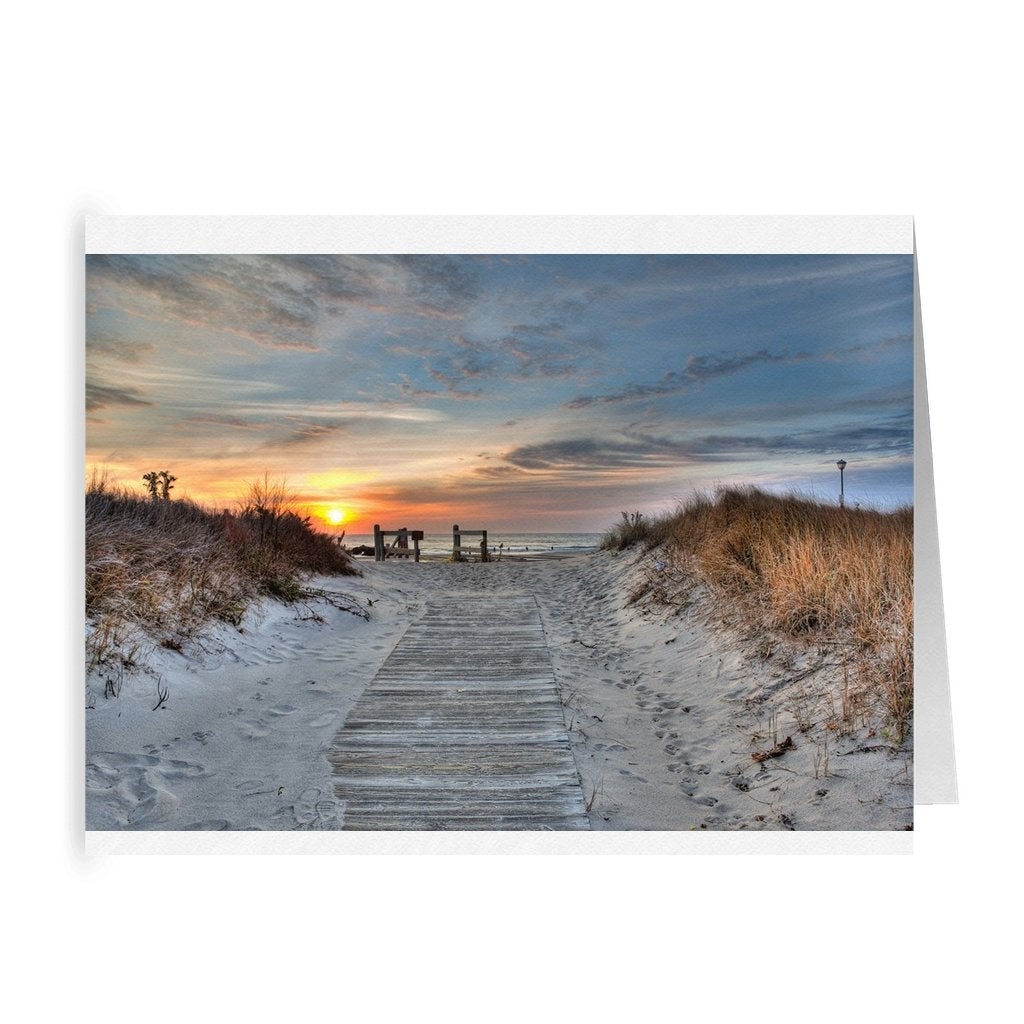 Folded Cards 5 Pack Wooden path to beach Bill McKim Photography -Jersey Shore whale watch tours 120# Silk Cover 4.25x5.5 inch 5 Cards
