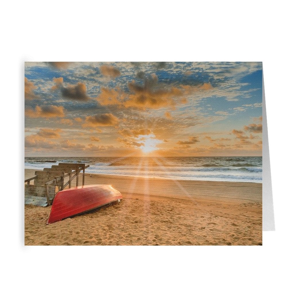 Folded Cards Lifeguard Sunrise with matching envelopes Bill McKim Photography -Jersey Shore whale watch tours 120# Silk Cover 4.25x5.5 inch 10 Cards