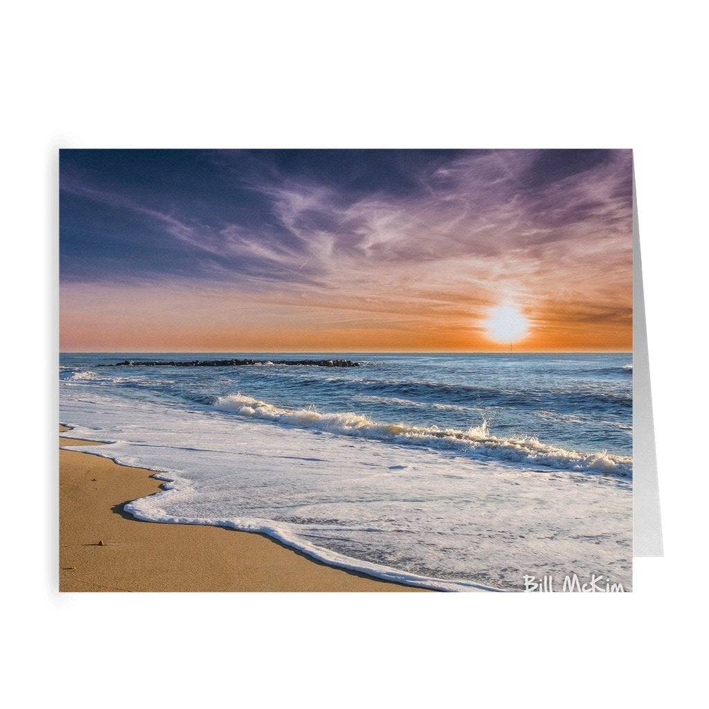 Folded Note Cards Beach Sunrise &amp; Envelopes Bill McKim Photography -Jersey Shore whale watch tours 120# Silk Cover 4.25x5.5 inch 5 Cards