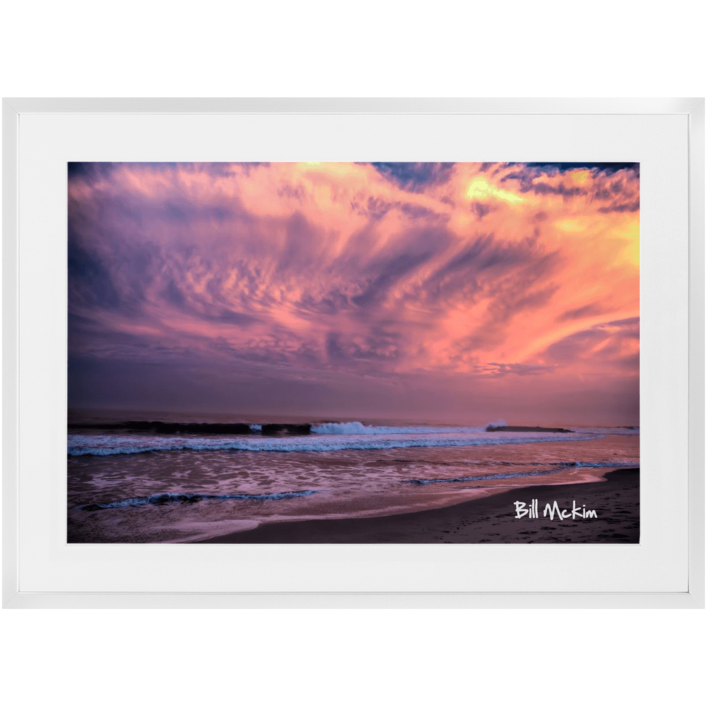Framed Prints white frame Sunset Print Belmar NJ Bill McKim Photography -Jersey Shore whale watch tours Satin Contemporary White