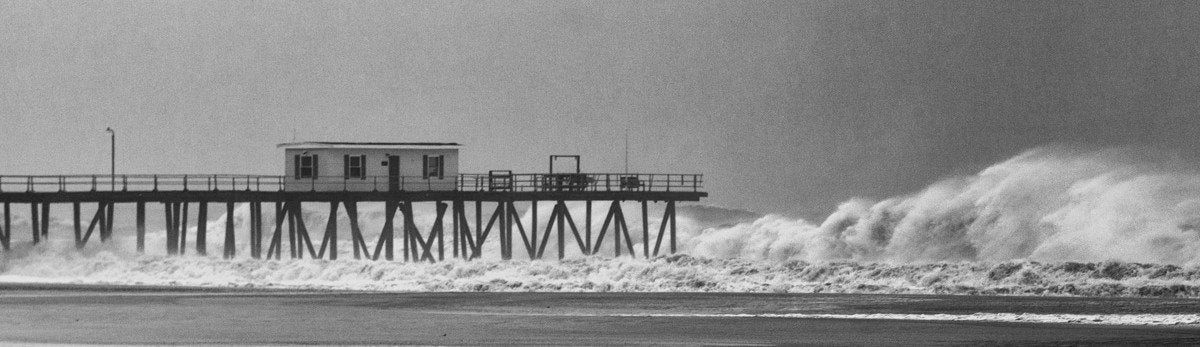 Hurricane Sandy Belmar Fishing Pier 16 x 48 canvas wall print black frame Bill McKim Photography 