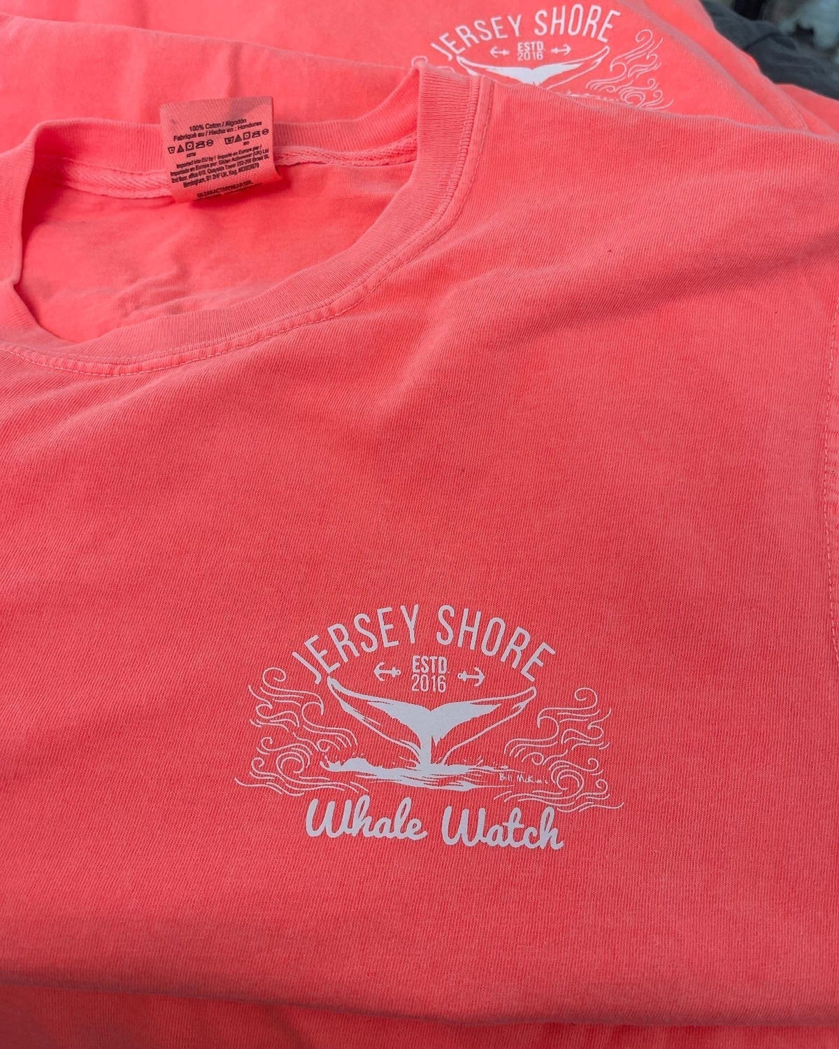 Jersey Shore Whale Watch Tshirt Amazing Quality Preshrunk Bill McKim Photography Small Neon Coral 