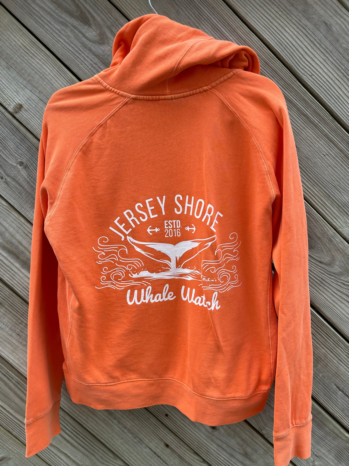 Ladies sizes only Jersey Shore Whale Watch V neck Hooded Sweatshirt new for 2022 Bill McKim Photography 
