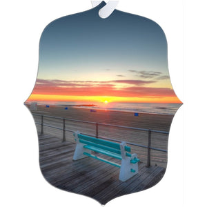 Metal Ornaments Avon Boardwalk Sunrise Bench Bill McKim Photography -Jersey Shore whale watch tours One Sided Fancy Mirror 