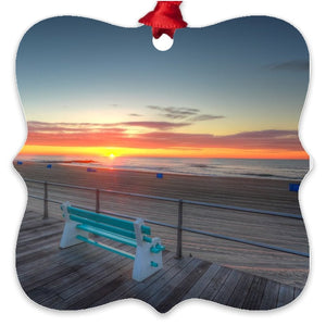 Metal Ornaments Avon Boardwalk Sunrise Bench Bill McKim Photography -Jersey Shore whale watch tours One Sided Prague 